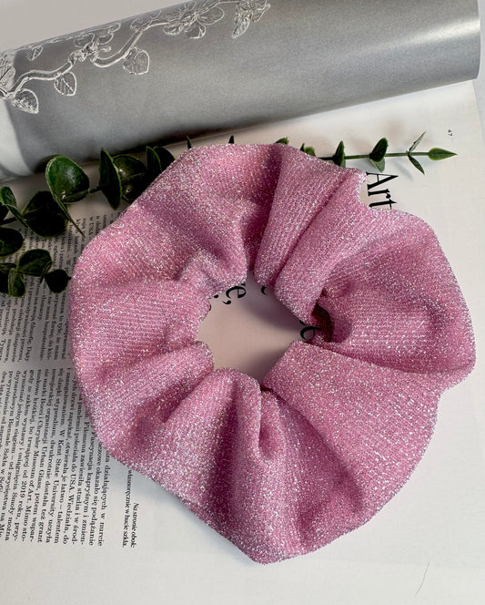 Różowo-brokatowa gumka do włosów Scrunchie