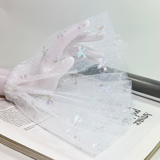 Rękawek tiulowy do zdjęć holograficzne kokardki